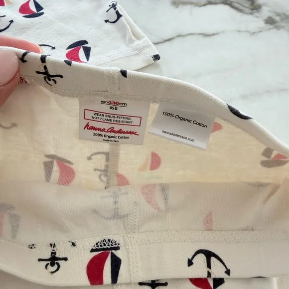 Hanna Anderson Kids Sailboat Anchor Pajama Set - Cream with Navy & Red - Picture 2 of 5